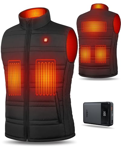 UNBON Chaleco Calefactable Hombre Mujer, Chaleco Calefactable con Batería 14400mAh, Chaleco Térmico Eléctrico con 6 Zonas Calefactables 3 Temperaturas, Chaleco Calentador para Moto Caza Negro XXL