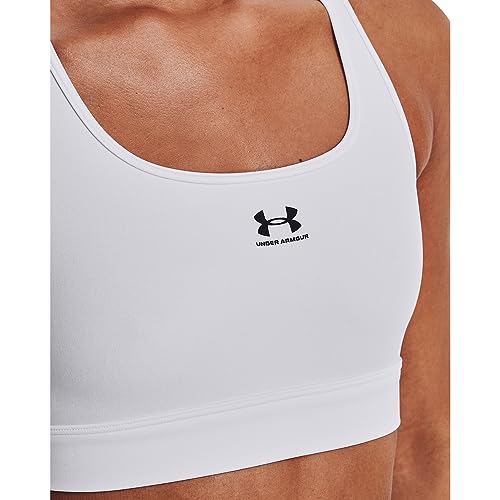 Under Armour HG Armour Mid Padless Sujetador Relleno con Tejido Heatgear, Top Deportivo Transpirable y Flexible para Mujer, Blanco, M