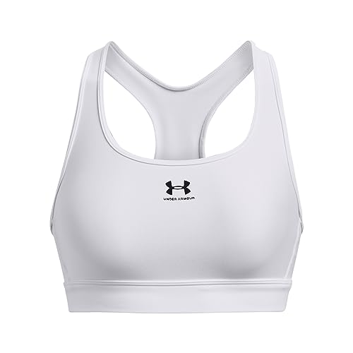 Under Armour HG Armour Mid Padless Sujetador Relleno con Tejido Heatgear, Top Deportivo Transpirable y Flexible para Mujer, Blanco, M