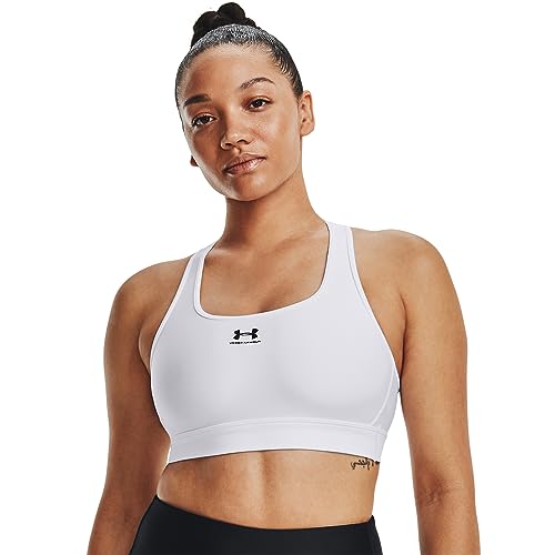 Under Armour HG Armour Mid Padless Sujetador Relleno con Tejido Heatgear, Top Deportivo Transpirable y Flexible para Mujer, Blanco, M