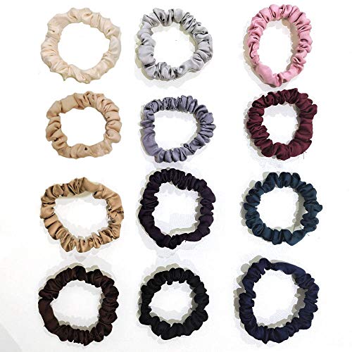 Uni-Fine Cabello Scrunchies Gomas de Pelo Satinadas， Cabello Scrunchies Lazos Elásticos se Banda Pelo Stretchy Goma de Pelo (Pequeño, 12pcs)