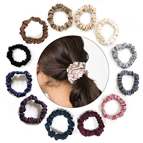 Uni-Fine Cabello Scrunchies Gomas de Pelo Satinadas， Cabello Scrunchies Lazos Elásticos se Banda Pelo Stretchy Goma de Pelo (Pequeño, 12pcs)