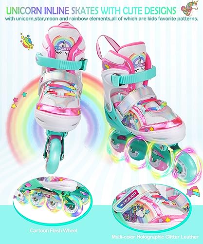 Unicornio Patines en línea Niñas Patines 4 Ruedas para Niño Patines Roller Quad Ajustables con Ruedas Luminosas para Niñas y Niños Principiantes Regalo de Cumpleaños de Navidad