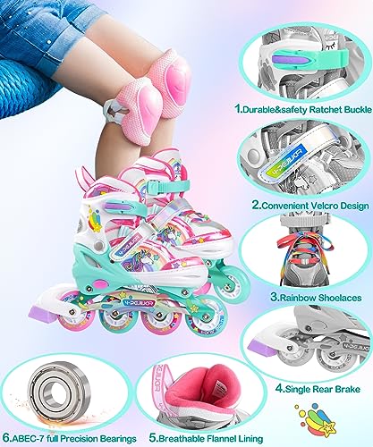 Unicornio Patines en línea Niñas Patines 4 Ruedas para Niño Patines Roller Quad Ajustables con Ruedas Luminosas para Niñas y Niños Principiantes Regalo de Cumpleaños de Navidad