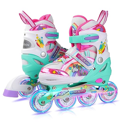 Unicornio Patines en línea Niñas Patines 4 Ruedas para Niño Patines Roller Quad Ajustables con Ruedas Luminosas para Niñas y Niños Principiantes Regalo de Cumpleaños de Navidad