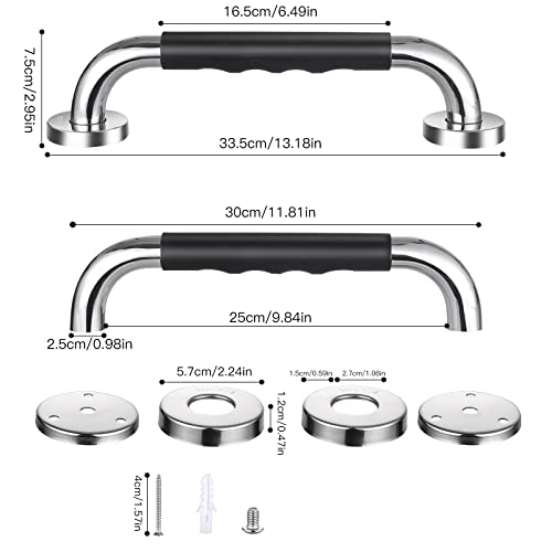 UNIDEAL Baño Asa De Seguridad, 30cm Asa de Seguridad Antideslizante,Superficies de Acero iInoxidable y Silicona, Barra de Agarre Mango para la pared, baño, bañera, pasamanos de escalera