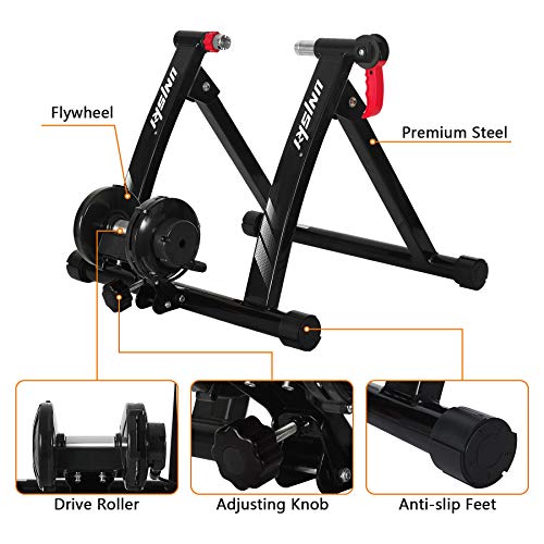 Unisky Rodillo para Bicicleta Rodillo Magnético Bicicleta para Entrenamiento con Control de Alambre a 6 Velocidades para Ruedas de 26"-29" o 700C Bicicletas de Montaña y de Carretera