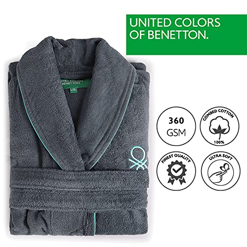 UNITED COLORS OF BENETTON. Albornoz Unisex hombre o mujer 360gsm 100% algodón, Gris oscuro