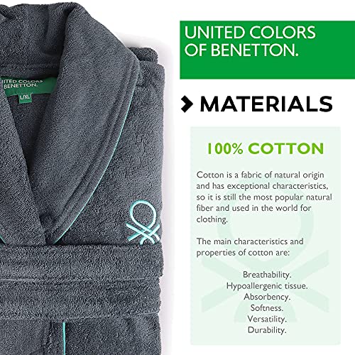 UNITED COLORS OF BENETTON. Albornoz Unisex hombre o mujer 360gsm 100% algodón, Gris oscuro