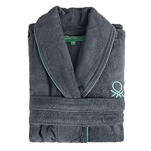 UNITED COLORS OF BENETTON. Albornoz Unisex hombre o mujer 360gsm 100% algodón, Gris oscuro