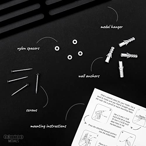 United Medals Never Give UP Colgador de medallas Negro | Medallero Acero | Medal Holder dispaly Hanger | Medalla Percha - 48 medallas
