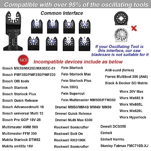 Universal Accesorios para Herramientas Oscilantes Multifunción Hojas de Sierra Oscilante para Lijar, Moler y Cortar Cuchillas Oscilantes Cuchilla de Corte para Metal Madera Plástico Azulejo Clavo