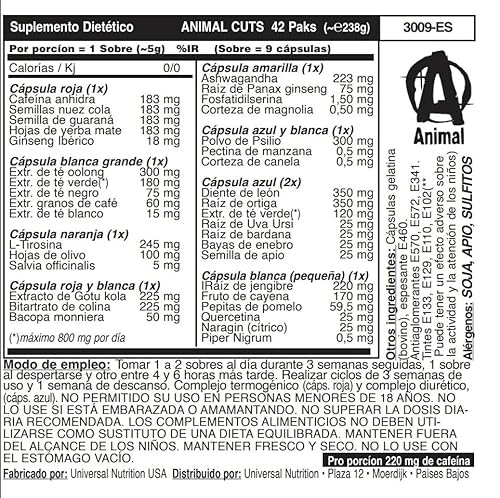 Universal Nutrition ANIMAL Cuts - Dieta y Definición Suplemento para el Control de Peso para Atletas de Alto Rendimiento - Estimula el Metabolismo y Aumenta el Gasto Energético, 42 unidades