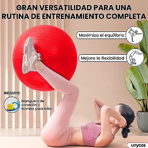 unycos - Pelota 55/65/75 cm de Pilates, Fitness, Yoga, Embarazo, Deporte, Fitball para Ejercicios de Gimnasia, Silla de Equilibrio, Anti-Reventones, Anti-Burst, No Tóxica | Incluye Inflador