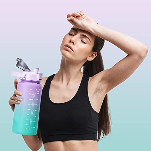 Uootach Botella de Agua Deportiva 2 L, Marcador de tiempo inspirador, botella de agua con pajita, libre de BPA, Adecuado para deportes, pérdida de peso, fitness, al aire libre, senderismo(Violeta)