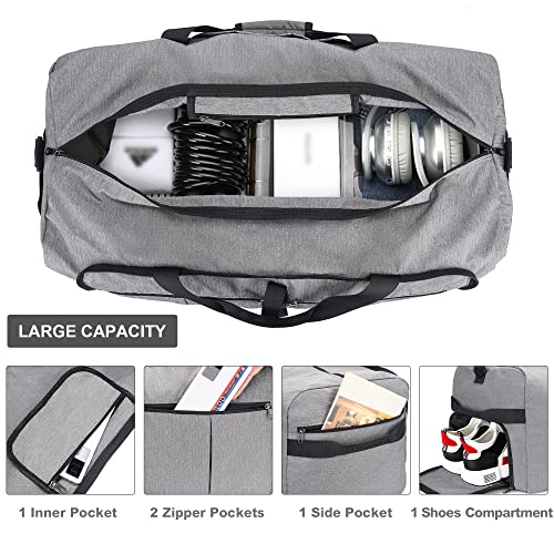 Upeelife Bolsa de Viaje Mujer Hombre, 125L Bolsa Deporte Grande Bolsa Viaje Plegable Impermeable con Compartimento para Zapatos y Bolsillo para Mojado Bolsa Macuto Viaje Bolsa Fitness Gym Gris