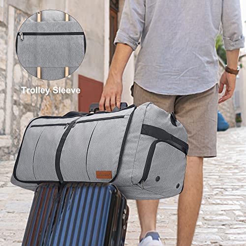 Upeelife Bolsa de Viaje Mujer Hombre, 125L Bolsa Deporte Grande Bolsa Viaje Plegable Impermeable con Compartimento para Zapatos y Bolsillo para Mojado Bolsa Macuto Viaje Bolsa Fitness Gym Gris