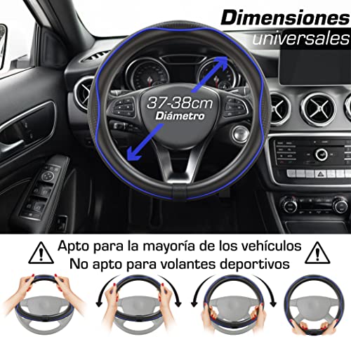 Upgrade4cars Funda Volante Coche Universal Negro Azul Poli Piel | 37-39 cm Diámetro Exterior | Accesorios Coches Interior Decoracion | Ideas Regalos