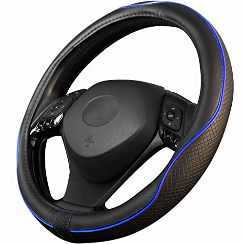 Upgrade4cars Funda Volante Coche Universal Negro Azul Poli Piel | 37-39 cm Diámetro Exterior | Accesorios Coches Interior Decoracion | Ideas Regalos