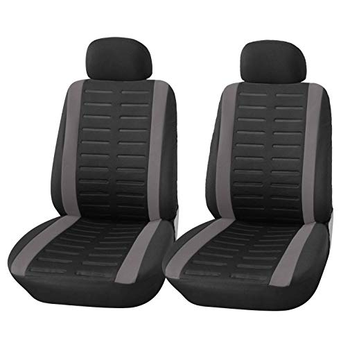 Upgrade4cars Fundas Asientos Delanteros Coche Universales Negro Gris | Protector de Asiento Delantero para Conductor y Copiloto | Accesorios Interior para Mujer y Hombre