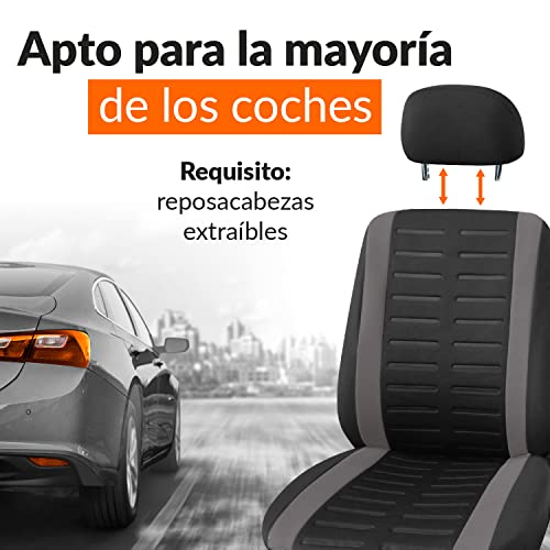 Upgrade4cars Fundas Asientos Delanteros Coche Universales Negro Gris | Protector de Asiento Delantero para Conductor y Copiloto | Accesorios Interior para Mujer y Hombre