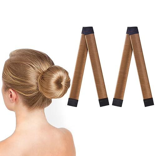 URAQT Accesorios Pelo Mujer, 2PCS Accesorios de Peinado, Gomas DIY Moño Donas Set de Diseño de Cabello, Magic Hair Bun Maker Accesorios para Mujeres Niñas Hacer Moños Pelo Pelo Largo-Marrón Claro