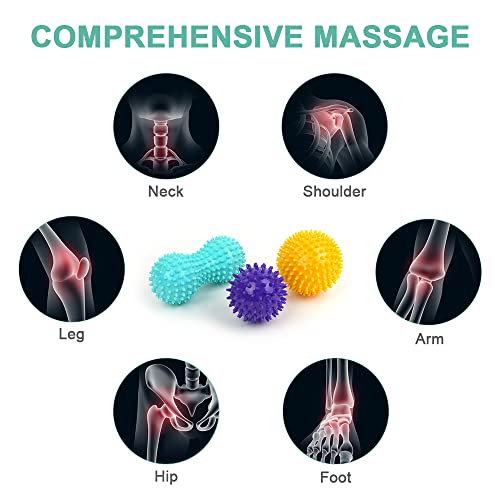 URAQT Bolas Masaje, 3pcs Pelota Masaje Muscular con Pinchos, Massage Balls para Rehabilitación, Masajeador de Pies y Manos de Aliviar Fascitis Plantar, Fisioterapia Cervicales, Liberación Miofascial