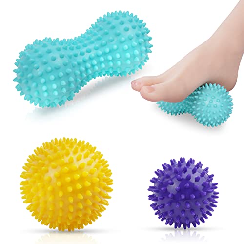 URAQT Bolas Masaje, 3pcs Pelota Masaje Muscular con Pinchos, Massage Balls para Rehabilitación, Masajeador de Pies y Manos de Aliviar Fascitis Plantar, Fisioterapia Cervicales, Liberación Miofascial