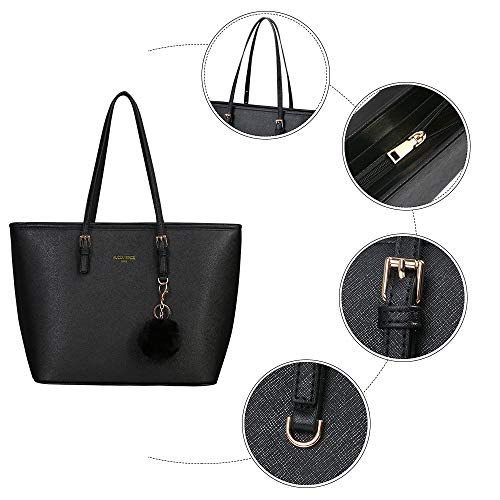 URAQT Bolsos de Mujer, Universidad Mujer, Grande para Portatil 15.6 Pulgadas, Tote Shopper, de Hombro, Cuero Impermeable Negro