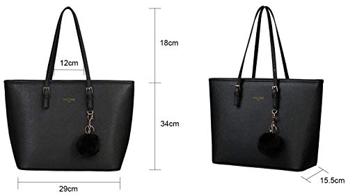 URAQT Bolsos de Mujer, Universidad Mujer, Grande para Portatil 15.6 Pulgadas, Tote Shopper, de Hombro, Cuero Impermeable Negro