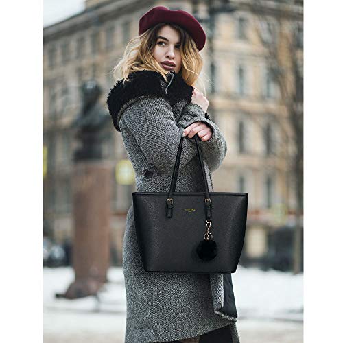 URAQT Bolsos de Mujer, Universidad Mujer, Grande para Portatil 15.6 Pulgadas, Tote Shopper, de Hombro, Cuero Impermeable Negro