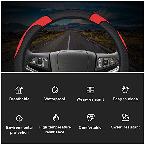 URAQT Cubierta de Volante de Cuero de Microfibra, Funda Volante Coche Universal y Antideslizante, Fundas Volante con Funda de Empuñadura de Cambio/Empuñadura del Freno