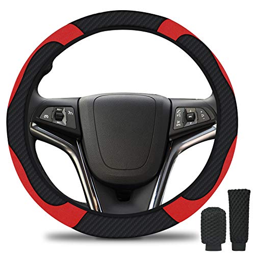 URAQT Cubierta de Volante de Cuero de Microfibra, Funda Volante Coche Universal y Antideslizante, Fundas Volante con Funda de Empuñadura de Cambio/Empuñadura del Freno