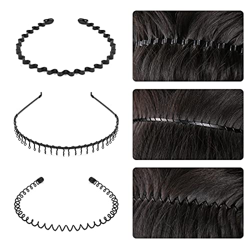 URAQT Diademas de Metal Ondulado, 6 Piezas Ondulada Deportes Cabello Aro, Unisex Negro Primavera Diadema, Aro para el Pelo Antideslizantes para Hombres Mujeres