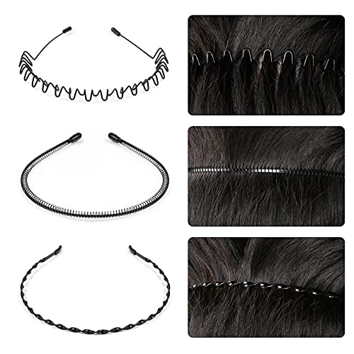 URAQT Diademas de Metal Ondulado, 6 Piezas Ondulada Deportes Cabello Aro, Unisex Negro Primavera Diadema, Aro para el Pelo Antideslizantes para Hombres Mujeres