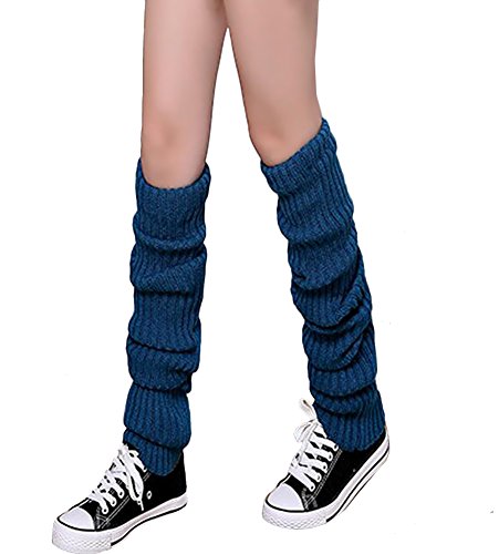 Urban GoCo Calcetines Altos hasta la rodiila de Punto para Mujeres contra el frío del Invierno (Azul (Pavo Real))