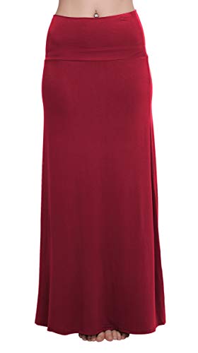 Urban GoCo Mujeres Falda Larga para Yoga Danza Casual Alta Cintura Bodycon Elástico Falda Maxi (M, Vino Rojo)