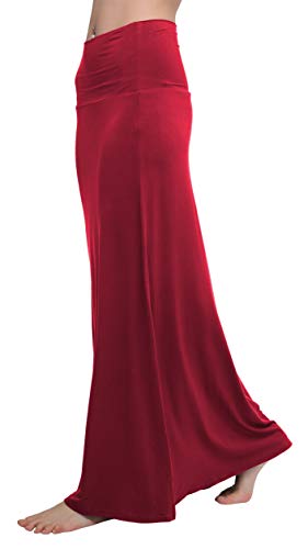 Urban GoCo Mujeres Falda Larga para Yoga Danza Casual Alta Cintura Bodycon Elástico Falda Maxi (M, Vino Rojo)