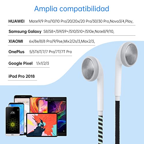 URIZONS Auriculares USB C Tipo C Trenzado Colorido - In-Ear con Micrófono Control de Volumen y Sonido Puro, Auriculares para Huawei Samsung Google Pixel(7#)