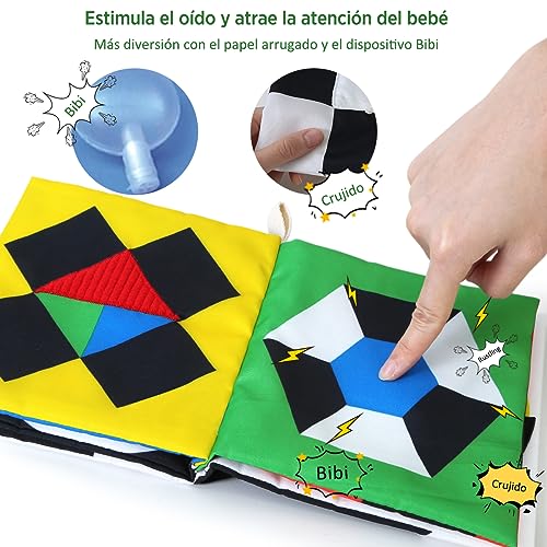 URMYWO Juguetes para bebés, Libros en Blanco y Negro de Alto Contraste Tela Tocar y Sentir, estimulación educativa temprana para los niños pequeños, Regalo del bebé