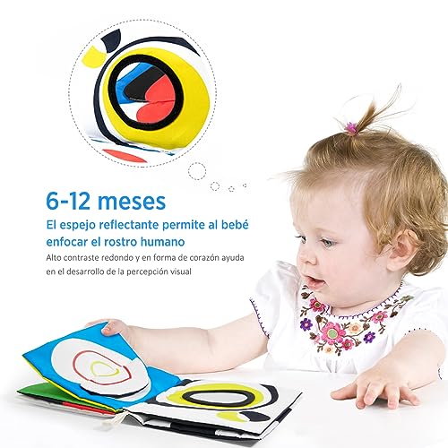 URMYWO Juguetes para bebés, Libros en Blanco y Negro de Alto Contraste Tela Tocar y Sentir, estimulación educativa temprana para los niños pequeños, Regalo del bebé