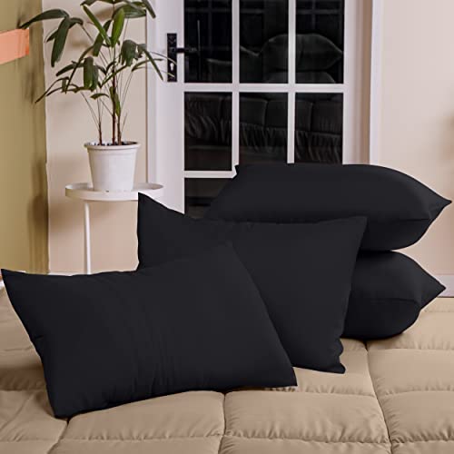 Utopia Bedding Funda De Almohada De Suave Microfibra Cepillada 100% Poliéster 50 x 75 cm, Juego De 4, Fundas De Almohada Resistentes Al Encogimiento y a La Decoloración Negro