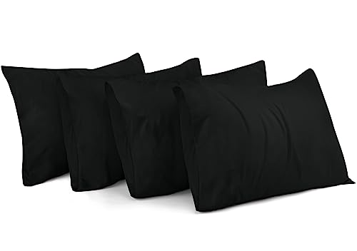 Utopia Bedding Funda De Almohada De Suave Microfibra Cepillada 100% Poliéster 50 x 75 cm, Juego De 4, Fundas De Almohada Resistentes Al Encogimiento y a La Decoloración Negro