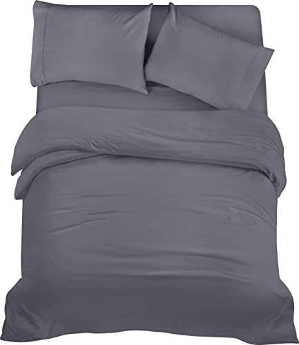 Utopia Bedding - Funda nordica Cama 135, Sabana Bajera 135x190 y Fundas Almohada (50x75cm) - Funda nordica 200x200 - Juego de Cama de Microfibra cepillada Suave (Gris)