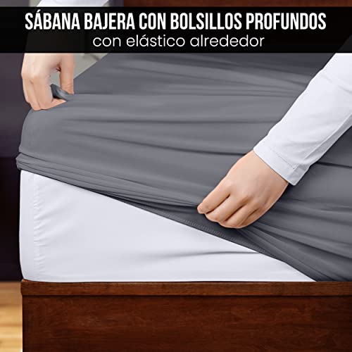 Utopia Bedding - Funda nordica Cama 135, Sabana Bajera 135x190 y Fundas Almohada (50x75cm) - Funda nordica 200x200 - Juego de Cama de Microfibra cepillada Suave (Gris)