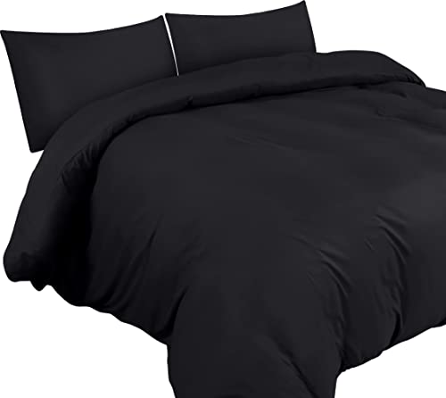 Utopia Bedding Funda Nordica Cama 150 - Microfibra Juego de Funda Edredon 230x220 cm y 2 Fundas de Almohada 50x75 cm (Negro)