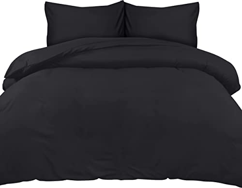 Utopia Bedding Funda Nordica Cama 150 - Microfibra Juego de Funda Edredon 230x220 cm y 2 Fundas de Almohada 50x75 cm (Negro)