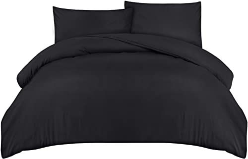 Utopia Bedding Funda Nordica Cama 150 - Microfibra Juego de Funda Edredon 230x220 cm y 2 Fundas de Almohada 50x75 cm (Negro)