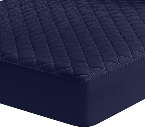 Utopia Bedding Protector de colchón Acolchado 135x190 cm, Microfibra - Transpirable, Funda para colchon estira hasta 38 cm de Profundidad (Cama 135, Azul Marino)