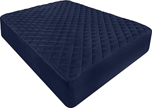 Utopia Bedding Protector de colchón Acolchado 135x190 cm, Microfibra - Transpirable, Funda para colchon estira hasta 38 cm de Profundidad (Cama 135, Azul Marino)